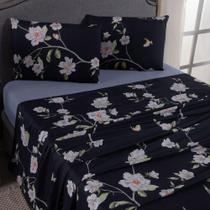 Jogo De Lençol Mabele King 4 Peças Micro Percal 400 Fios Estampado Floral - Azul Marinho Jogo De Lençol Mabele King 4 Peças Micro Percal 400 Fios Estampado Floral - Azul Marinho