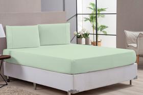Jogo de Lençol Macio Verde Cama Box Queen Percal 180 Fios 3 Peças