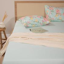 Jogo De Lençol Micro Percal Santista 2 Pçs Solteiro May Florido Azul turquesa