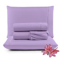 Jogo de Lençol Micropercal 400 Fios Padrão 4 Peças Barato - Lilás - 100% Poliéster