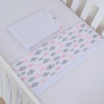 Jogo de Lençol Mini Berço 3 peças Chuva de Amor Rosa