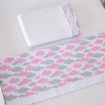 Jogo de Lençol Mini Berço 3 peças Nuvem Chuvinha Rosa Jogo de Lençol Mini Berço 3 peças Nuvem Chuvinha Rosa