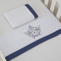 Jogo de Lençol Mini Berço 3 peças Prince Azul e Branco