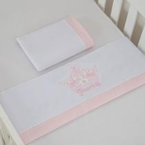 Jogo de Lençol Mini Berço 3 peças Princesa Branco e Rosa