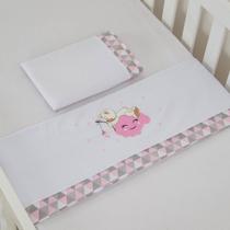 Jogo de Lençol Mini Berço 3 peças Ursa Brincando Rosa