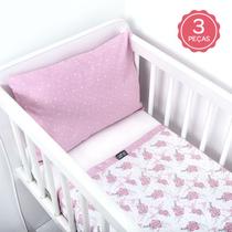 Jogo de Lençol Mini Berço Loupiot Temas Estampado 3 Peças - REF5205 Rosa