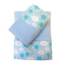 Jogo de Lençol Mini Cama 100% Algodão Estrelar Azul com Malha Azul Arrumadinho Enxovais