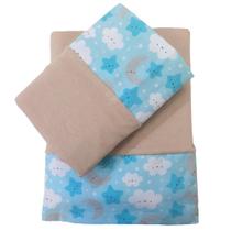 Jogo de Lençol Mini Cama 100% Algodão Estrelar Azul com Malha Nude Arrumadinho Enxovais Jogo de Lençol Mini Cama 100% Algodão Estrelar Azul com Malha Nude Arrumadinho Enxovais