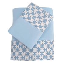 Jogo de Lençol Mini Cama 100% Algodão Puzzle Azul Arrumadinho Enxovais