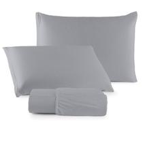 Jogo De Lençol Minimal Casal 3 Peças Malha 100% Algodão Liso Cinza Jogo De Lençol Minimal Casal 3 Peças Malha 100% Algodão Liso Cinza