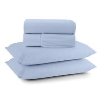 Jogo De Lençol Minimal Casal 4 Peças Malha 100% Algodão Liso Azul Jogo De Lençol Minimal Casal 4 Peças Malha 100% Algodão Liso Azul