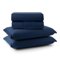 Jogo De Lençol Minimal Casal 4 Peças Malha 100% Algodão Liso Azul Marinho Jogo De Lençol Minimal Casal 4 Peças Malha 100% Algodão Liso Azul Marinho