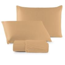 Jogo De Lençol Minimal Queen 3 Peças Malha 100% Algodão Liso Mostarda