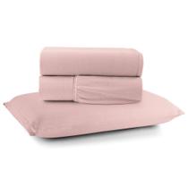 Jogo De Lençol Minimal Solteiro 3 Peças Malha 100% Algodão Liso Rose