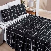 Jogo De Lençol Minimalista Casal 4 Peças Percal 200 Fios Quadriculado - Preto - 100% Poliéster Jogo De Lençol Minimalista Casal 4 Peças Percal 200 Fios Quadriculado - Preto - 100% Poliéster