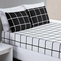 Jogo De Lençol Minimalista Casal King 3 Peças Percal 200 Fios Quadriculado - Preto Jogo De Lençol Minimalista Casal King 3 Peças Percal 200 Fios Quadriculado - Preto
