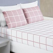 Jogo de Lençol Minimalista Casal King 3 Peças Percal 200 Fios Quadriculado - Rosa - 100% Poliéster Jogo de Lençol Minimalista Casal King 3 Peças Percal 200 Fios Quadriculado - Rosa - 100% Poliéster
