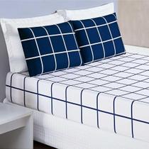 Jogo De Lençol Minimalista Casal Padrão 3 Peças Percal 200 Fios Quadriculado - Azul Marinho Jogo De Lençol Minimalista Casal Padrão 3 Peças Percal 200 Fios Quadriculado - Azul Marinho