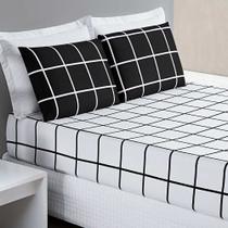Jogo de Lençol Minimalista Casal Queen 3 Peças Percal 200 Fios Quadriculado - Preto - 100% Poliéster Jogo de Lençol Minimalista Casal Queen 3 Peças Percal 200 Fios Quadriculado - Preto - 100% Poliéster