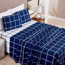 Jogo De Lençol Minimalista Queen 4 Peças Percal 200 Fios Quadriculado - Azul Marinho - 100% Poliéster Jogo De Lençol Minimalista Queen 4 Peças Percal 200 Fios Quadriculado - Azul Marinho - 100% Poliéster