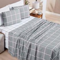 Jogo De Lençol Minimalista Queen 4 Peças Percal 200 Fios Quadriculado - Cinza - 100% Poliéster Jogo De Lençol Minimalista Queen 4 Peças Percal 200 Fios Quadriculado - Cinza - 100% Poliéster