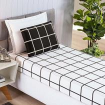 Jogo De Lençol Minimalista Solteiro 2 Peças Percal 200 Fios Quadriculado - Preto - 100% Poliéster