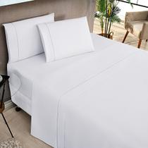 Jogo de Lençol Moscou King Ponto Palito 4 Peças Barato - Branco - 80% Algodão, 20% Poliéster