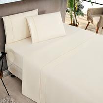 Jogo de Lençol Moscou King Ponto Palito 4 Peças Barato - Palha - 80% Algodão, 20% Poliéster