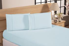 Jogo De Lençol Padrão 100%Algodão Ponto Palito Azul claro