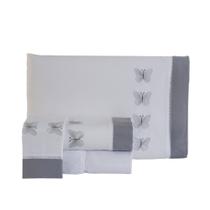 Jogo de Lençol Papillons Queen Percal 4 Peças 80% Algodão / 20% Poliéster - Cinza