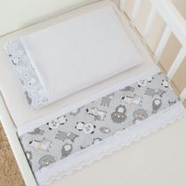 Jogo de Lençol para Berço Desmontável 3 peças - Bichinhos Cinza Jogo de Lençol para Berço Desmontável 3 peças - Bichinhos Cinza