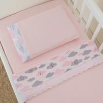 Jogo de Lençol para Berço Desmontável 3 peças - Chuva de Amor Rosa/Rosa