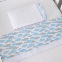 Jogo de Lençol para Berço Desmontável 3 peças Nuvem Chuva Azul