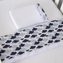 Jogo de Lençol para Berço Desmontável 3 peças Nuvem Chuva Marinho