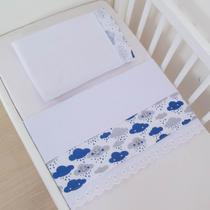 Jogo de Lençol para Berço Desmontável 3 peças - Nuvem Chuva Marinho