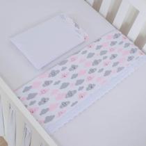 Jogo de Lençol para Berço Desmontável 3 peças - Nuvem Chuva Rosa