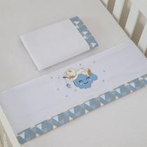 Jogo de Lençol para Berço Desmontável 3 peças - Ursinho nas Nuvens Azul Jogo de Lençol para Berço Desmontável 3 peças - Ursinho nas Nuvens Azul