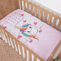 Jogo de Lençol para Berço Unicórnio Rosa 3 Peças