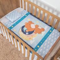 Jogo de Lençol para Berço Urso Soninho Azul 3 Peças