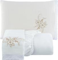 Jogo De Lençol Para Cama De Solteiro Bordado 2 Peças Branco