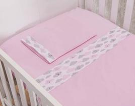 Jogo de Lençol para Mini Berço Colchao 40cm Rosa Chuva de Amor 3pçs 100 Algodao