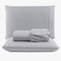 Jogo de Lençol Peletizado 400 Fios Casal 3 Peças - Casa - Hotel - Pousada - Cinza - 100% Poliéster