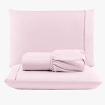 Jogo de Lençol Peletizado 400 Fios Queen 3 Peças - Casa - Hotel - Pousada - Rosa - 100% Poliéster