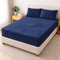 Jogo De Lençol Plush Queen 3 Peças Manta Soft Cama Box Felpudo COR:AZUL