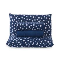 Jogo De Lençol Polly Casal 4 Peças Malha 100% Algodão Estampado Bolinhas - Azul Marinho