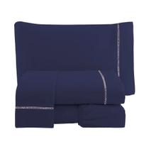Jogo de lençol ponto palito casal queen 03 peças percal 180 fios marinho