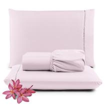 Jogo de Lençol Primor Queen 3 Peças Percal 400 Fios Ponto Palito - Rosa - 100% Poliéster Jogo de Lençol Primor Queen 3 Peças Percal 400 Fios Ponto Palito - Rosa - 100% Poliéster