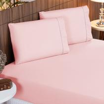 Jogo de Lençol Queen 140 fios Ponto Palito Rosé Valle Enxovais 3 peças