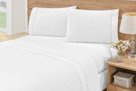 Jogo de Lençol Queen 3 Peças Percal 180 Fios Ponto Palito - Branco - Reliquias do Interior