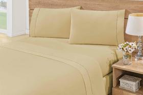 Jogo de Lençol Queen 3 Peças Percal 180 Fios Ponto Palito - Cáqui - Reliquias do Interior